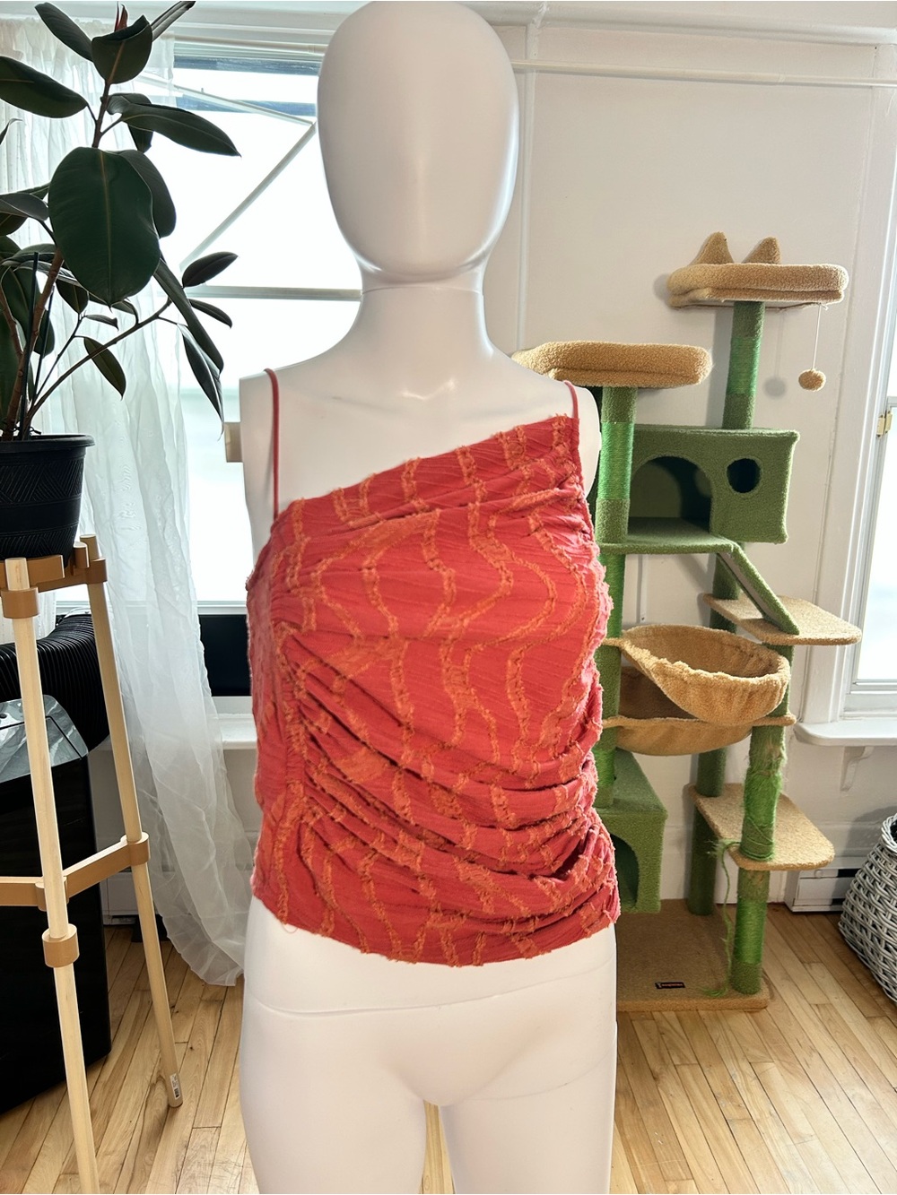 Free People Coral One-Shoulder Tank